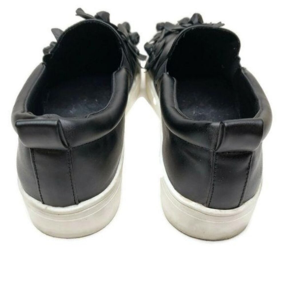 Womens Black Floral Slip-On Sneakers Size 9.5 Leather Upper With Rubber Sole - Picture 6 of 7